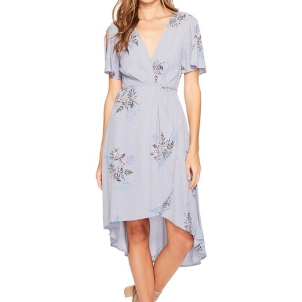 ASTR The Label Adeline Floral Wrap Dress Blue Pink